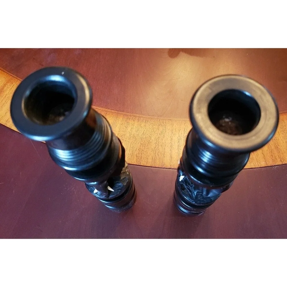 Pair of Hand Carved Ebony Wood African Elephants Candlesticks/Candle Holders